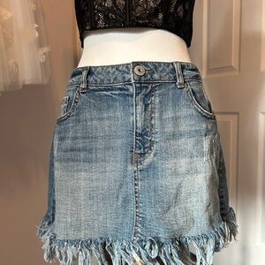 Light Blue Frayed Denim Mini Skirt